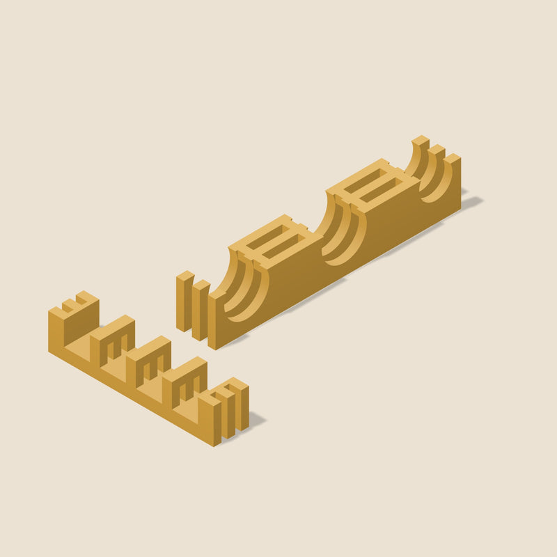 Two matching case accessories: a RAM spacer and a tube spacer