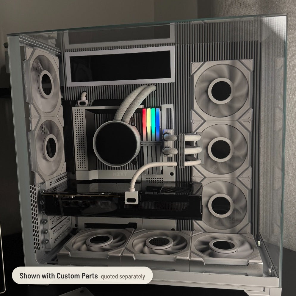 The O11 Vision Compact build in low light with RGB memory, with the Redux Insert Kit and Custom Parts installed (Custom Parts are quoted separately)